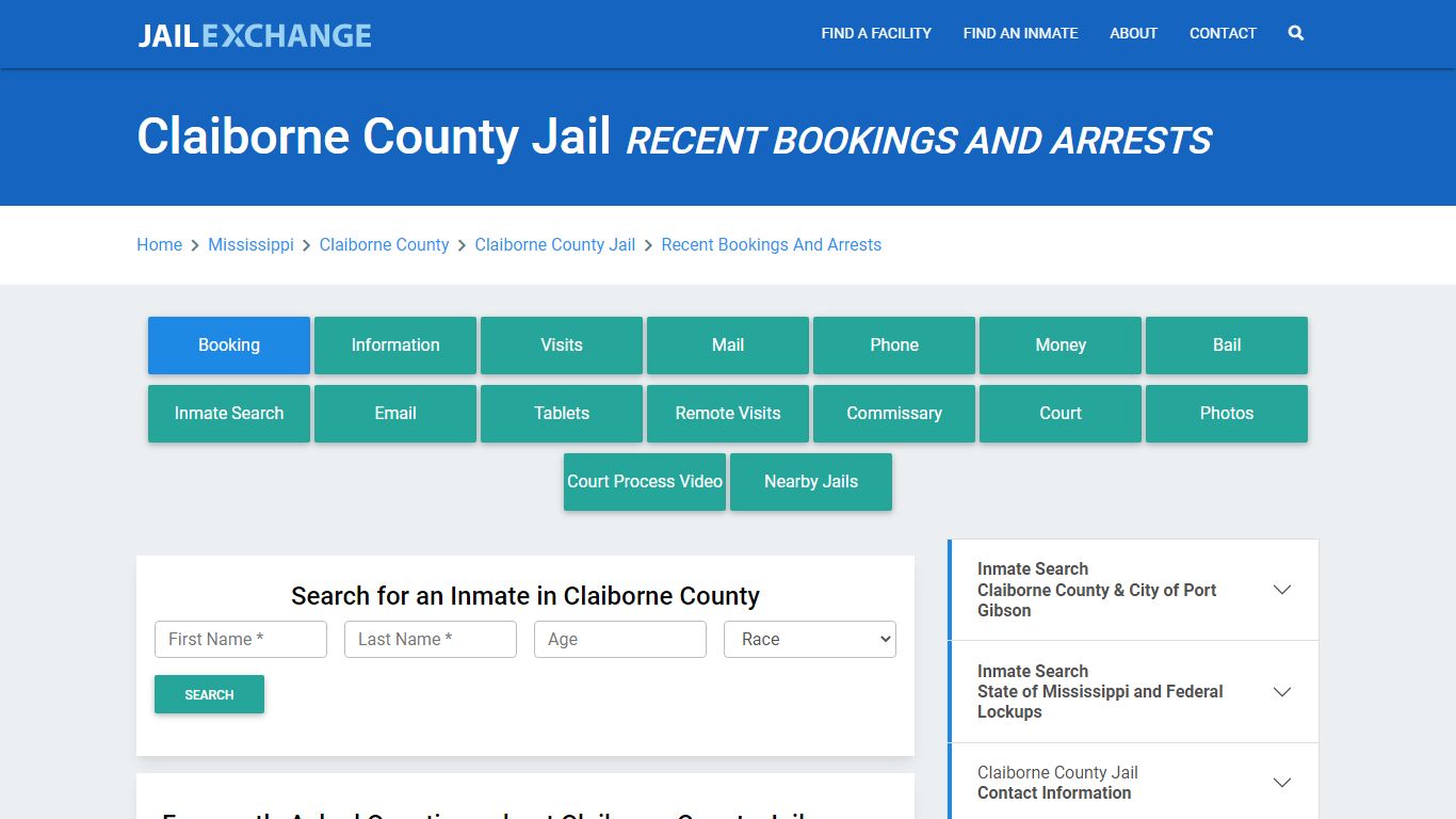 Claiborne County Jail MS Recent Arrests and Bookings