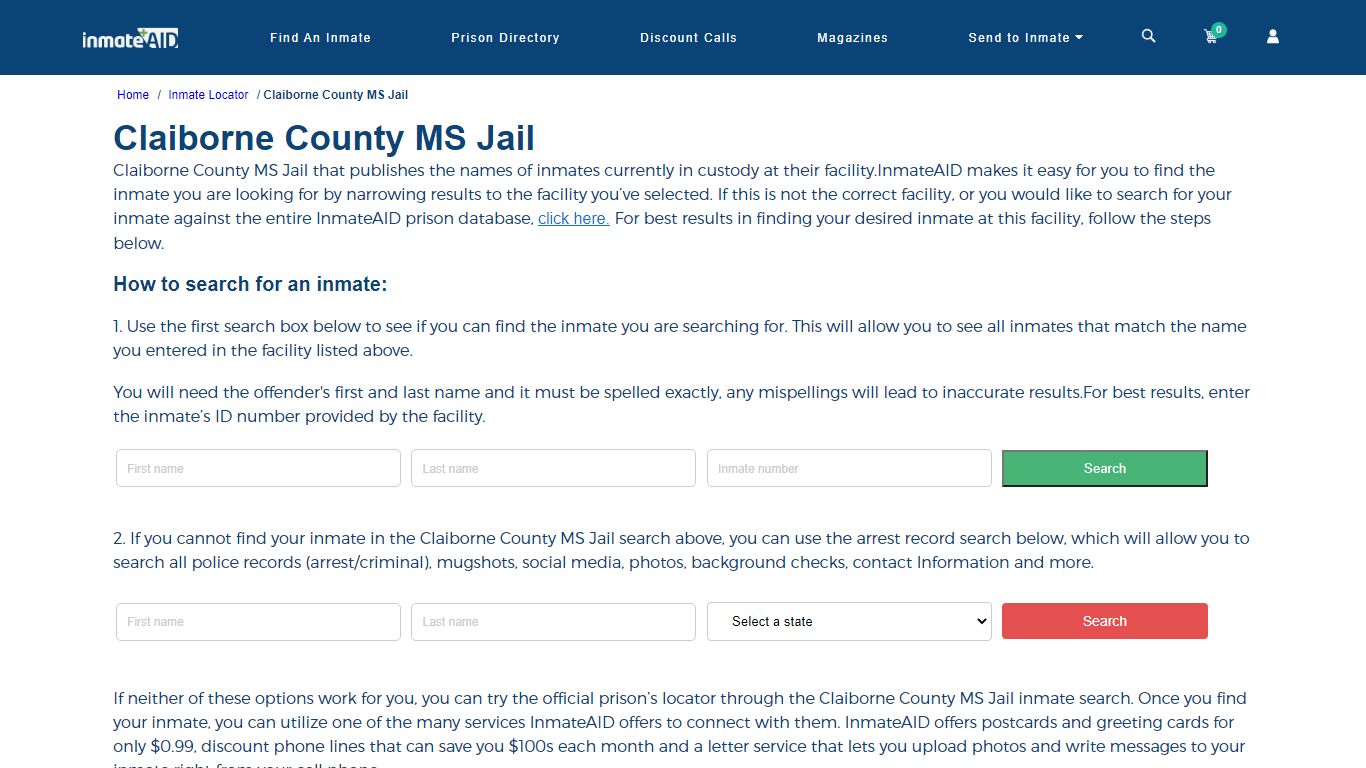 Claiborne County MS Jail - InmateAid